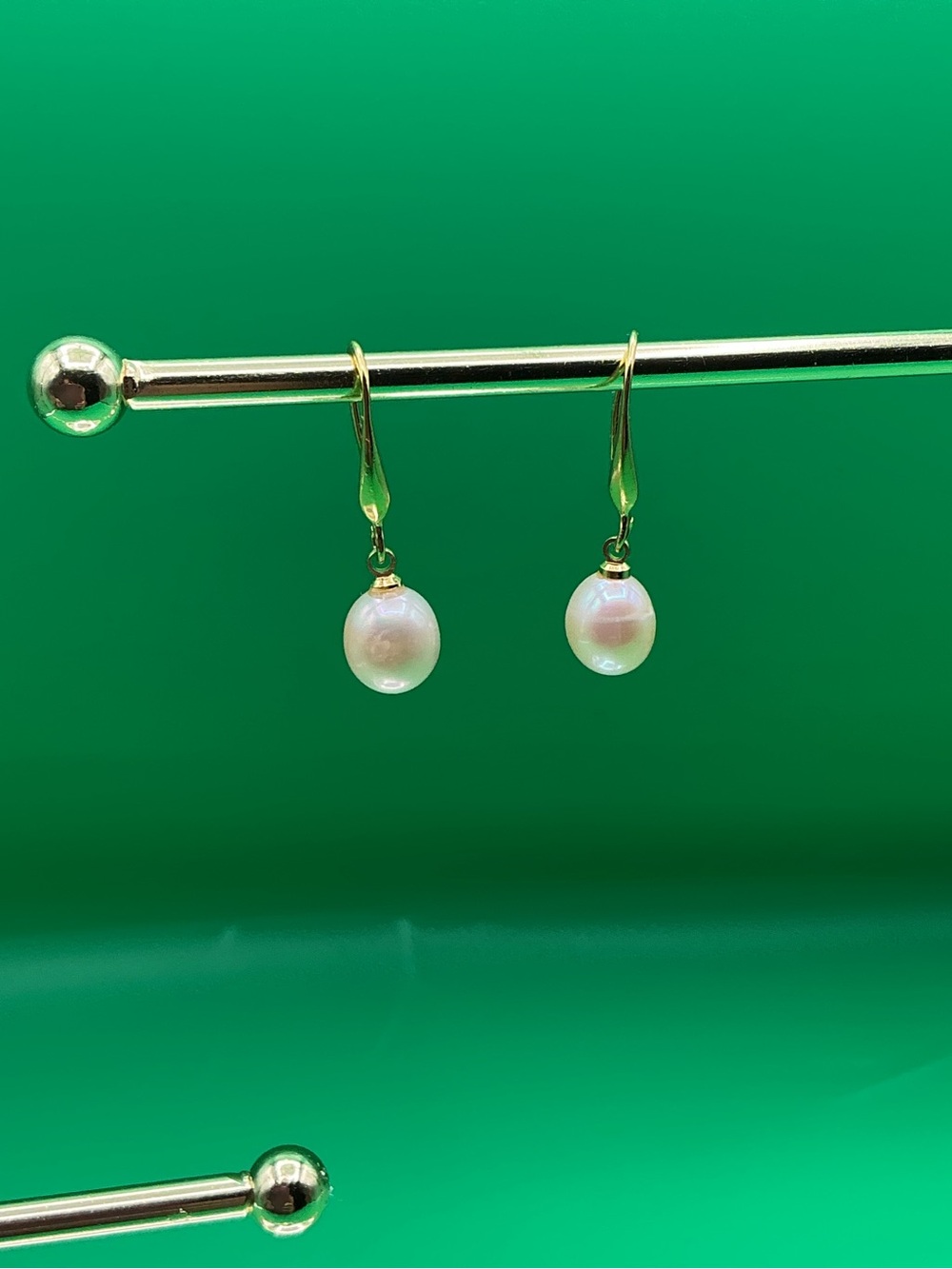 Gold Plated Pearl Drop Earrings - Classic Fresh Water Pearl - Picture 3 of 4